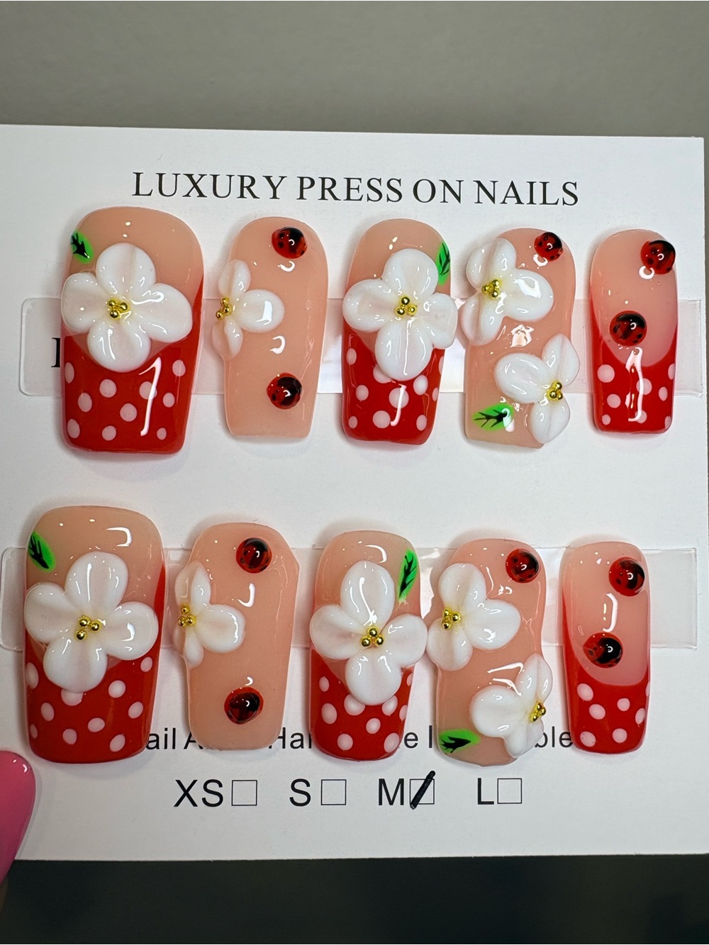 Floral Red Polka Dot Press-On Nails - Picture 2 of 3